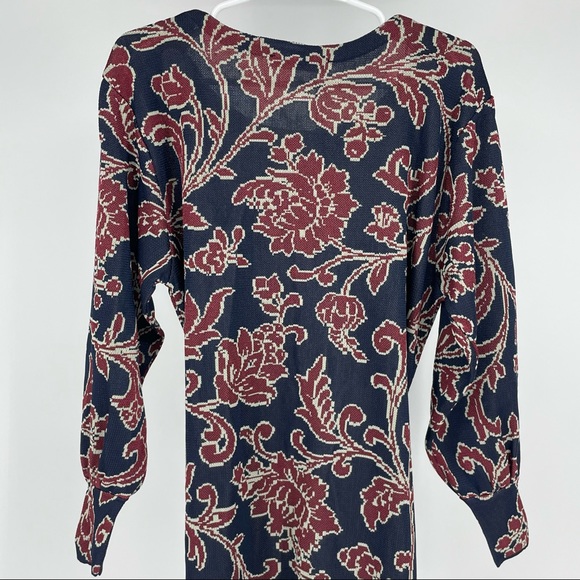 ZARA NWT JACQUARD KNIT FLORAL DRESS NAY BLUE AND RED/PINK SMALL - Picture 5 of 10